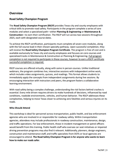 Road safety champion overview